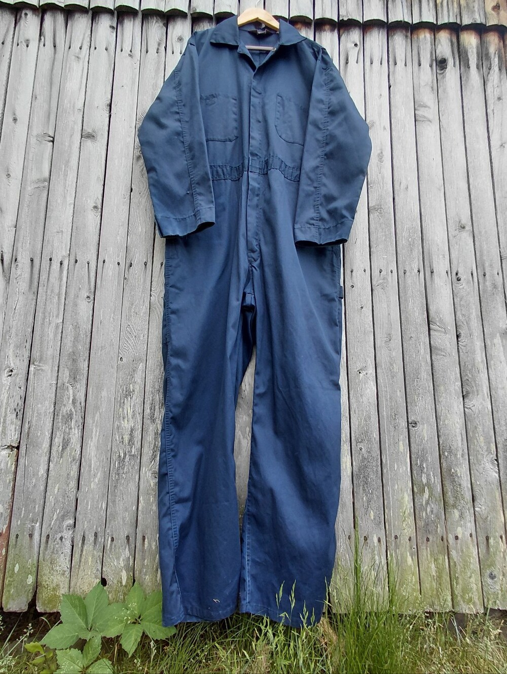 Vintage 70s CE Schmidt Workwear durable navy blue zip snap jumpsuit Mens L